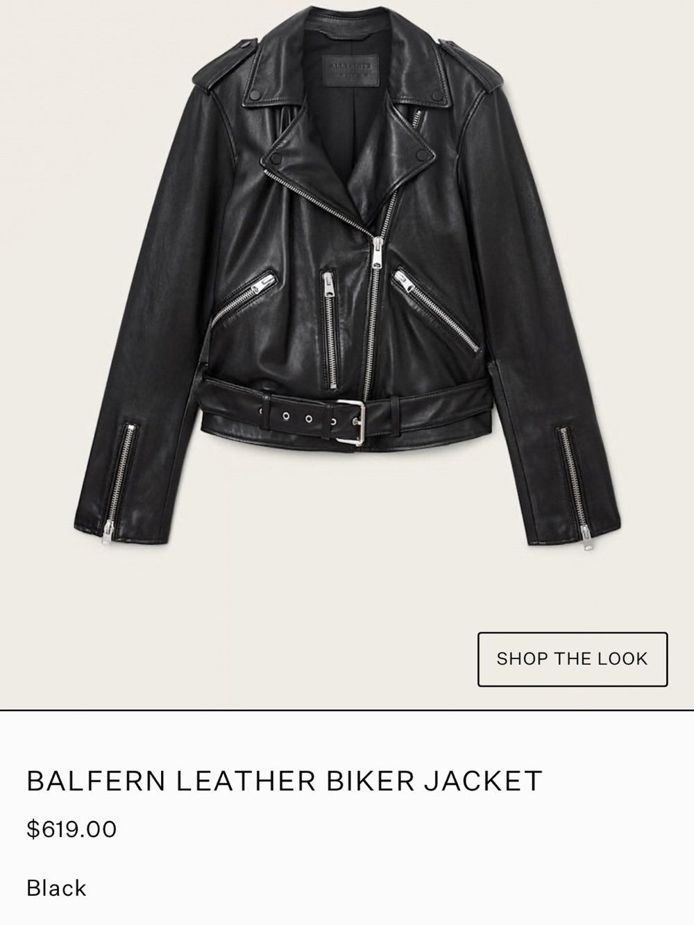 All Saints Black Leather Biker Jacket with Silver Hardware